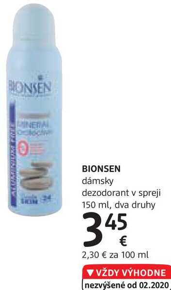 BIONSEN dámsky dezodorant v spreji 150 ml, dva druhy