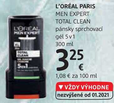 L'ORÉAL PARIS MEN EXPERT TOTAL CLEAN pánsky sprchovací gél 5v1, 300 ml 
