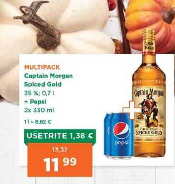 Captain Morgan Spiced Gold 35 %; 0,7 l + Pepsi 2x 330 ml