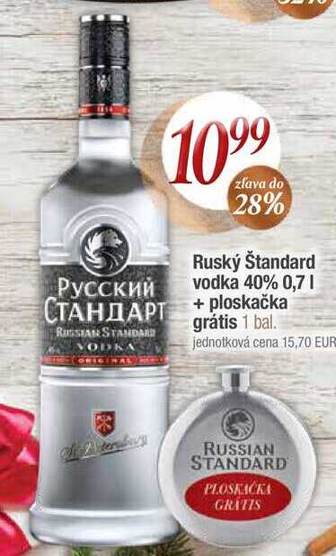 Ruský Štandard vodka 40% 0,7 l + ploskačka grátis