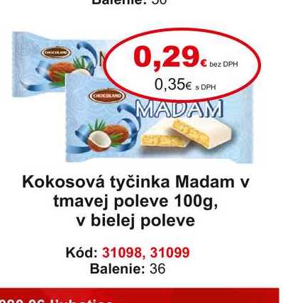 Kokosová tyčinka Madam v tmavej poleve 100 g