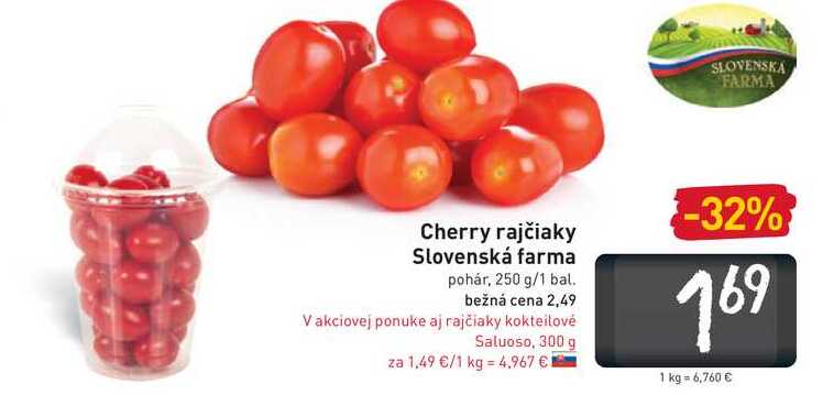  Cherry rajčiaky Slovenská farma pohár, 250 g 