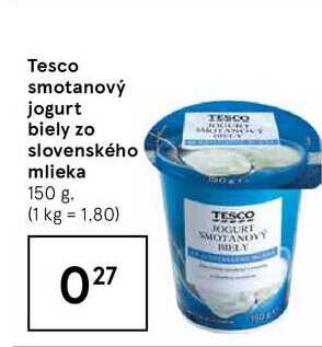 Tesco smotanový jogurt biely zo slovenského mlieka, 150 g