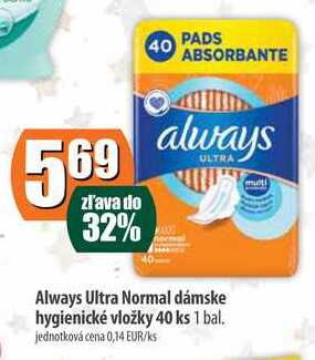 Always Ultra Normal dámske hygienické vložky 40 ks 