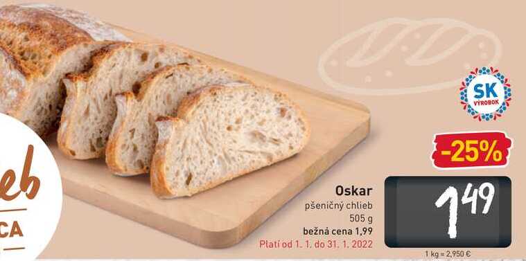   Oskar pšeničný chlieb 505 g  