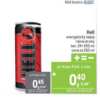 Hell energetický nápoj rôzne druhy 250ml