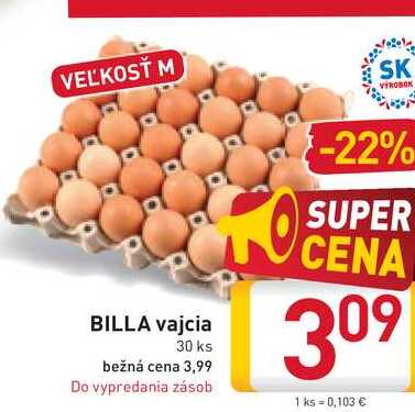 BILLA vajcia 30 ks