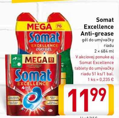   Somat Excellence Anti-grease gél do umývačky riadu 2 x 684 ml  