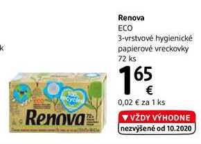 Renova ECO 3-vrstvové hygienické papierové vreckovky, 72 ks 