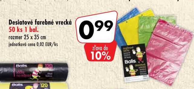 Desiatové farebné vrecká 50 ks