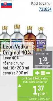 Leon Vodka Original 40% Leon 40% rôzne druhy 200ml