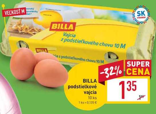 BILLA podstielkové vajcia 10 ks