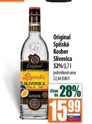 Original Spišská Kosher Slivovica 52% 0,7 l