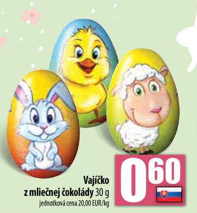 Vajíčko z mliečnej čokolády 30 g 