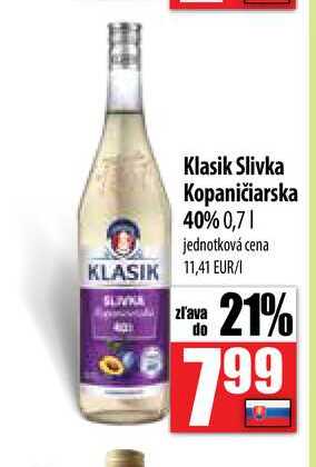 Klasik Slivka Kopaničiarska 40% 0,7 l