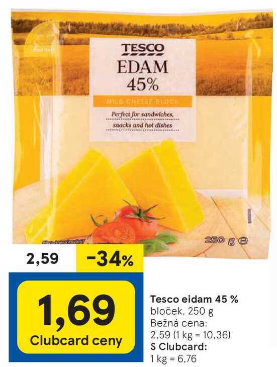 Tesco eidam 45 %, 250 g