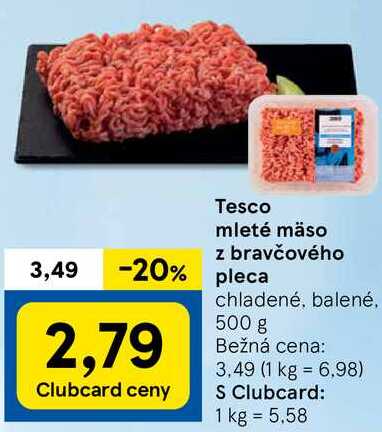 Tesco mleté mäso z bravčového pleca, 500 g