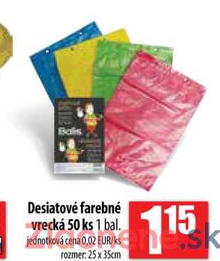 Desiatové farebné -vrecká 50 ks 