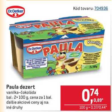 Dr. Oetker Paula dezert vanilka-čokoláda 2 x 100 g