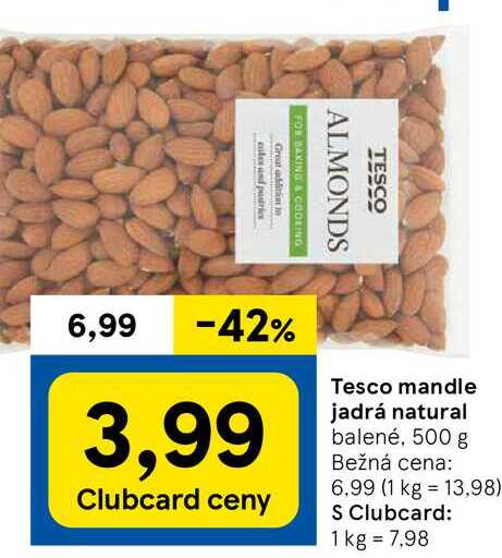 Tesco mandle jadrá natural, 500 g