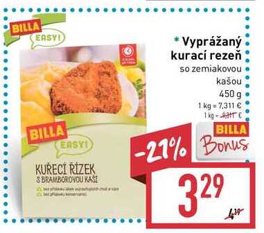 BILLA EASY! Vyprážaný kurací rezeň so zemiakovou kašou 450 g
