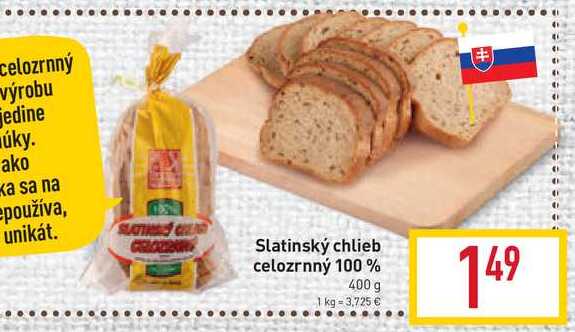 Slatinská Pekáreň Slatinský chlieb celozrnný 100% 400 g