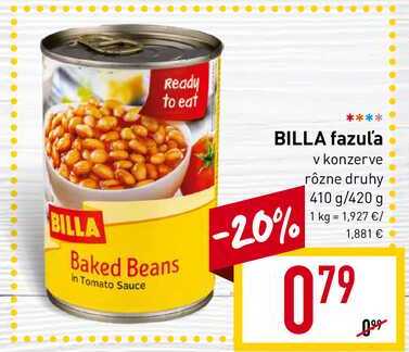 BILLA fazuľa v konzerve 410 - 420 g