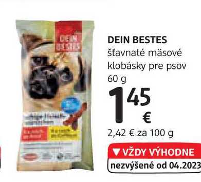 DEIN BESTES šťavnaté mäsové klobásky pre psov, 60 g 