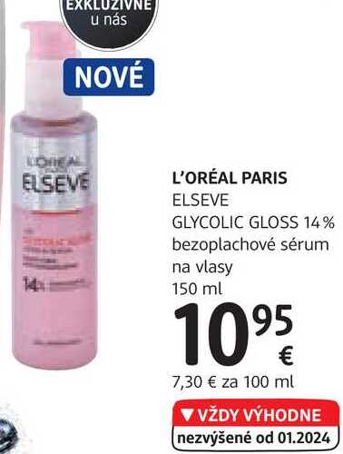 L'ORÉAL PARIS ELSEVE GLYCOLIC GLOSS 14% bezoplachové sérum na vlasy, 150 ml 