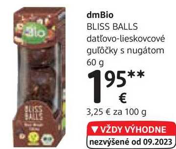 dmBio BLISS BALLS datľovo-lieskovcové guľôčky s nugátom, 60 g