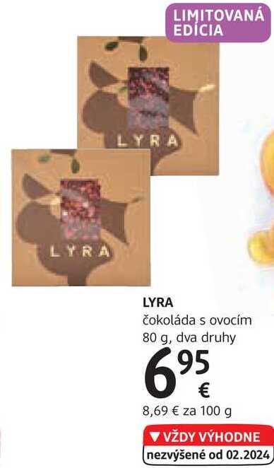 LYRA čokoláda s ovocím, 80 g
