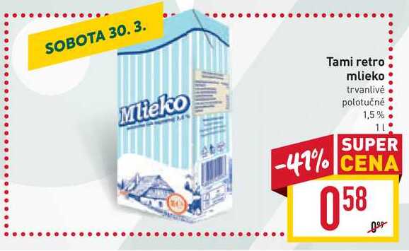 Tami retro mlieko trvanlivé polotučné 1,5% 1 l