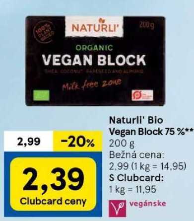 Naturli' Bio Vegan Block 75 %, 200 g 
