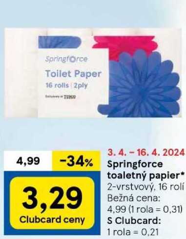 Springforce toaletný papier, 16 rolí 