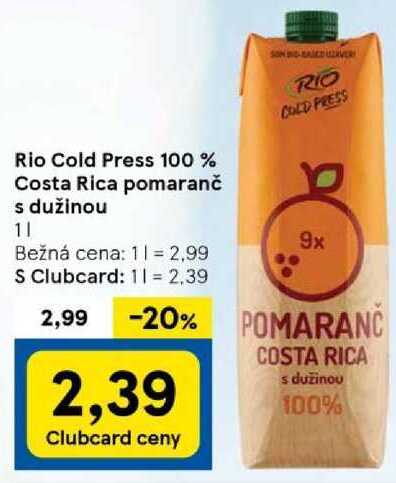 Rio Cold Press 100% Costa Rica pomaranč s dužinou, 1 l
