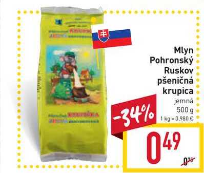 Mlyn Pohronský Ruskov pšeničná krupica jemná 500 g