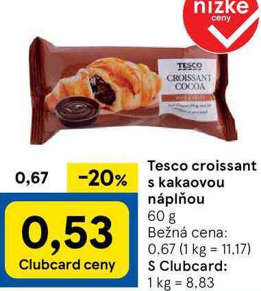 Tesco croissant s kakaovou náplňou, 60 g 