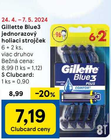Gillette Blue3 jednorazový holiaci strojček, 6 + 2 ks
