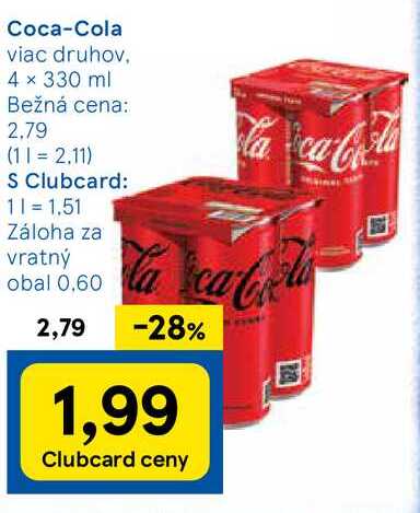Coca-Cola, 4x 330 ml  v akcii