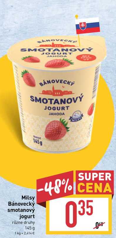 Milsy Bánovecký smotanový jogurt rôzne druhy 145 g