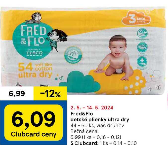 Fred&Flo detské plienky ultra dry, 44-60 ks v akcii