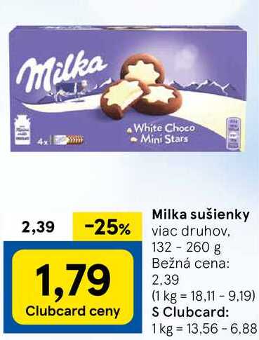 Milka sušienky, 132-260 g 
