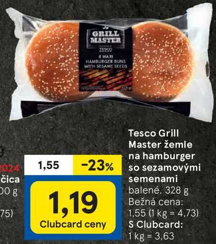 Tesco Grill Master žemle na hamburger so sezamovými semenami, 328 g  