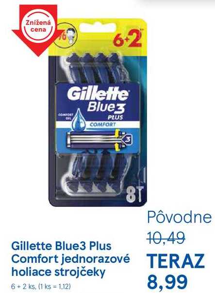 Gillette Blue3 Plus Comfort jednorazové holiace strojčeky, 6 + 2 ks