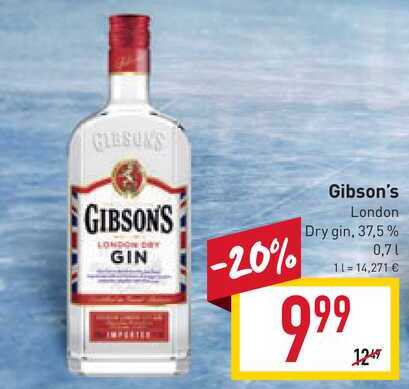 Gibson's London Dry gin, 37,5% 0,7l v akcii
