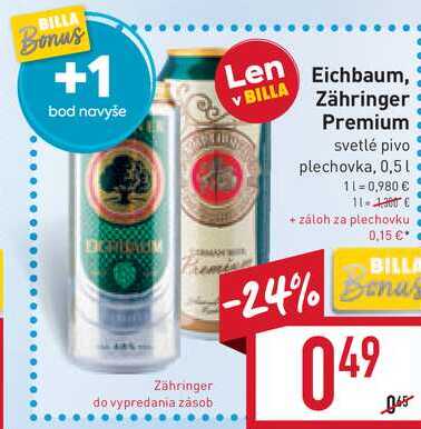 Eichbaum, Zähringer Premium svetlé pivo plechovka, 0,5l v akcii
