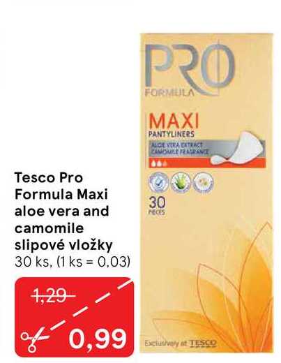 Tesco Pro Formula Maxi aloe vera and camomile slipové vložky 30 ks