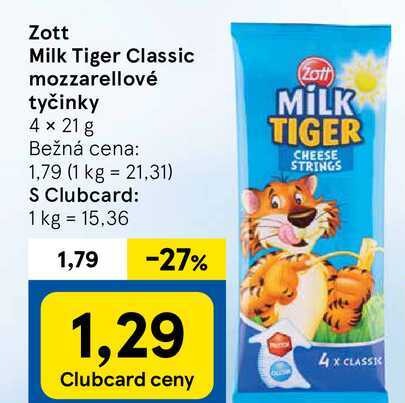 Zott Milk Tiger Classic mozzarellové tyčinky, 4x 21 g