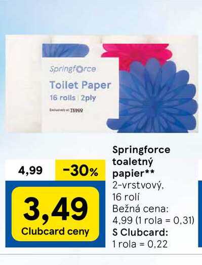 Springforce toaletný papier 2-vrstvový, 16 rolí 