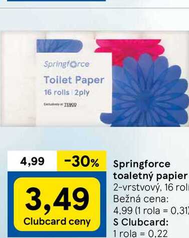Springforce toaletný papier 2-vrstvový, 16 roli 